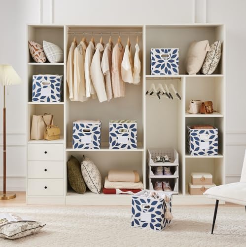 MAX Houser Fabric Storage Bins Cubes Baskets Containers with Dual Plastic Handles for Home Closet Bedroom Drawers Organizers, Flodable, Blue, Set of 4 - color: 26 azure