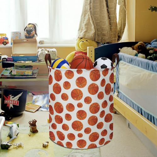 19.7" Basketball Laundry Basket,Dirty Clothes Laundry Hamper,Waterproof Foldable Toys Storage Bin,Room Decor, Gift Baskets, Baby Nursery Hamper(Bright basketball) - color: Bright basketball