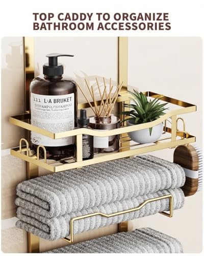 Hanging Towel Racks for Bathroom No Drill - 6-Tier Over The Door Bath Towel Storage Organizer for Small Bathrooms - Tiered Back of Door Towel Holder Hanger for Rolled Towels RV Camper Gold - color: Gold, size: 6 tier