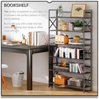 4NM Extra Wide 6 Tiers No Assembly Book Shelves, 61.8" H Folding Bookshelf Bookcase Open Industrial Foldable Shelves for Bedroom, Living Room, Home Office - All Black - color: All Black, size: Wide XX 6-Tier
