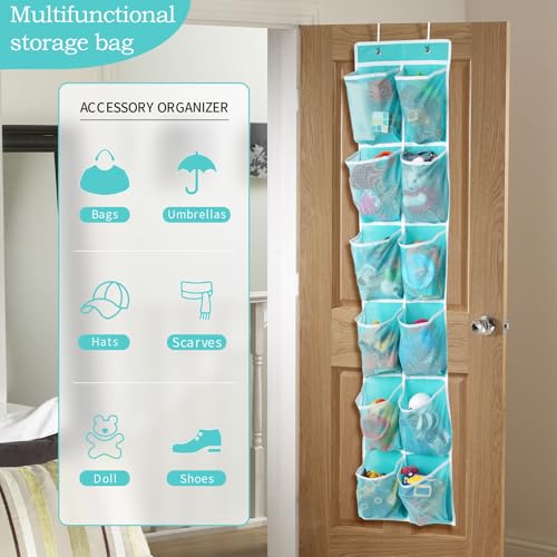 GOMAJI Over the Door Hanging Shoe Organizer, 12 Pockets, Turquoise - color: Turquoise