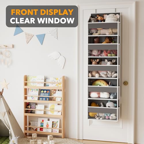 SpaceAid 1 Pack Over The Door Organizer with 5 Large Pockets and 10 Mesh Side Pockets, 5 Layers Door Organizer Hanging with Clear Window for Bedroom, Bathroom, Pantry and Nursery, Gray - color: Gray, size: 1 Pack
