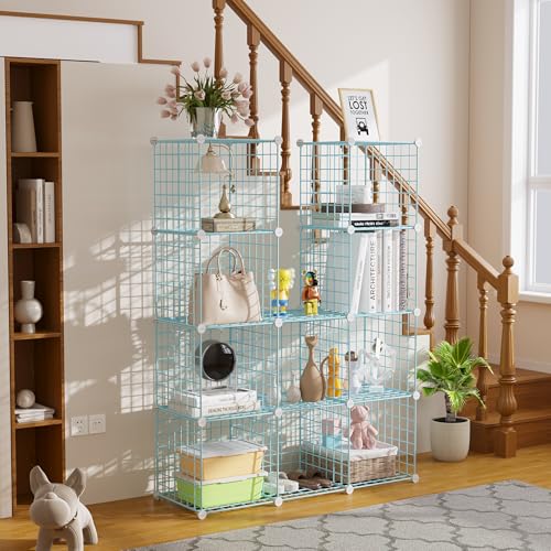 C&AHOME Wire Cube Storage, 12 - Cube Organizer Metal C Grids, Modular Shelves Units, Closet Organizer, Ideal for Home, Office, Living Room, 36.6”L x 12.4”W 48.4”H, Blue UWCS3012B - color: Blue