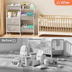 DTK Baby Diaper Caddy Organizer, 3 Tier Rolling Diaper Cart with Dividers and Drawers, Mobile Utility Baby Storage Cart with Wheels, Baby Newborn Essentials for Nursery, Bedroom, Charging Table，Crib