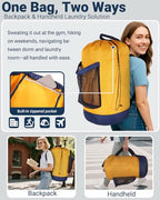 Laundry Bag with Shoulder Straps and Mesh Pocket Laundry Backpack Large Portable Laundry Hamper for College Laundromat Apartment - color: Yellow & Blue