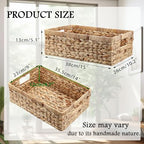 Woven Open Storage Bins Large Wicker Shelf Basket with Built-in Handles Natural Water Hyacinth Storage Baskets for Toiletries Books Fruits Organizing,15 x 10.2 x 5 inches - size: 15"L x 10.2"W x 5"H