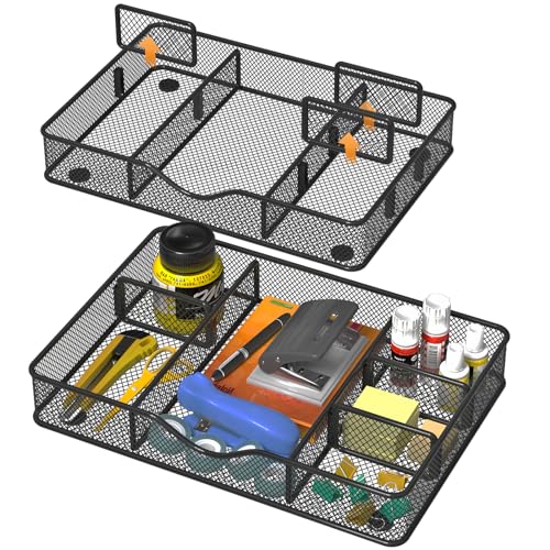 VyGrow Desk Drawer Organizer Tray, Metal Mesh Drawer Organizer for Office & Home, 6 Adjustable Compartments, Black, 2 Pack - 12.87x8.73x1.96 inch - color: 2PCS Medium