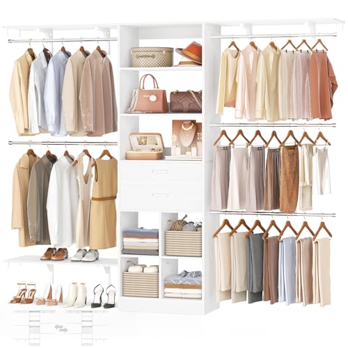 Besiost Closet System - 8FT Closet Organizer System with Wooden Drawers, 96" Closet Systems for Walk-In Closets with Cuttable Hanging Shelving, White - color: White, size: 8FT