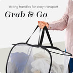 Foldable Laundry Basket - Popup and Collapsible, Durable Mesh Material, Folds for Storage, Easy Carry Handles - Great Hamper for College Dorm, Laundry Room or Travel (White-Black, 2-Compartments)