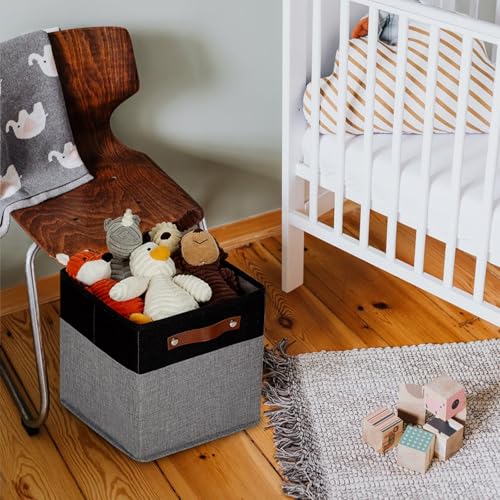 HNZIGE Fabric Cube Storage Baskets 11x11, Set of 4, Foldable Baskets with Handlesfor Organizer Closet(Black Gray) - color: Black Gray, size: 11"x11"x11"-4pack