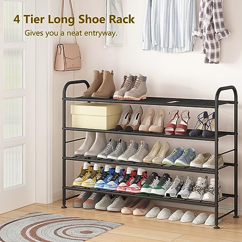 LINZINAR Shoe Rack Long 4 Tier Shoe Storage Organizer Metal Wide Shoe Shelf for Closet Entryway Bedroom 24 Paris Large Capacity, Gold Black - color: Black, size: 4-Tier