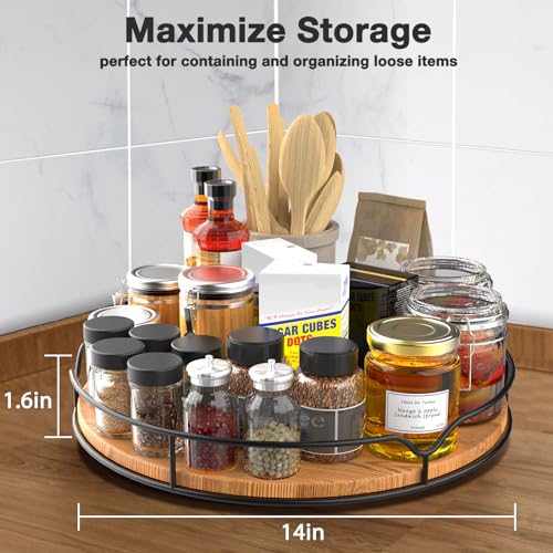 Lazy Susan Turntable Organizer for Cabinet Pantry Kitchen Countertop Refrigerator Cupboard, Pine Wood (Carbonized Black, 14“) - color: Carbonized Black, size: 14''