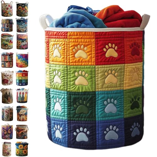 Quilted Laundry Baskets, Large Floral Boho Fabric Storage Hamper with Handles, Collapsible Soft Clothes Organizer Tote for Nursery House Styling, Portable Bedroom Washing Container - color: #13, size: S(35*28*13cm)