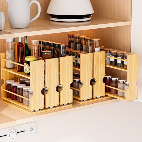 Jolitac Bamboo Pull Out Spice Rack for Cabinet, Slide Out Drawers, Space-Saving Seasoning Kitchen Pantry Sliding Vertical Organization, Easy to Install, 12.3" Wide, 4 Drawers(1.85" Wide), 2-Tier - size: 12.3" Wide, 4 Drawers(1.85" Wide), 2-Tier