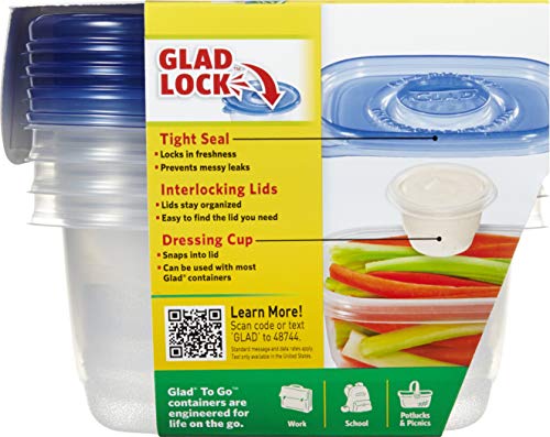Glad GladWare To Go Snack Food Storage Containers with Lids, Medium Rectangle BPA Free Plastic with Built-In Dressing Cup for Salads and Snacks, Microwave Dishwasher Safe, 24 Oz, 4 Count - 6 Pack - size: 24 oz - 24 Count, style: Rectangle