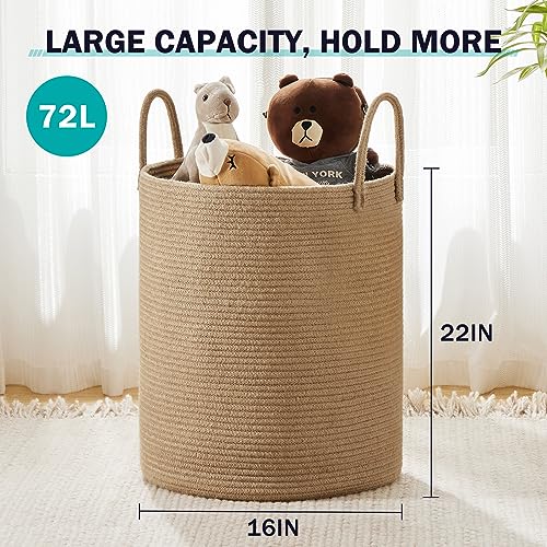 Woven Rope Laundry Hamper Basket by YOUDENOVA, 72L Tall Luandry Basket, Baby Nursery Hamper for Blanket Storage in Bedroom-Large-Jute - color: Jute Brown, size: Large(72L )