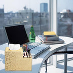 Sumnacon Square Leather Tissue Box Cover - PU Cube Tissue Box Holder with Side Organizer, Decorative Tissue Box for Living Room Vanity Night Stand Desk Countertop Office, Gold