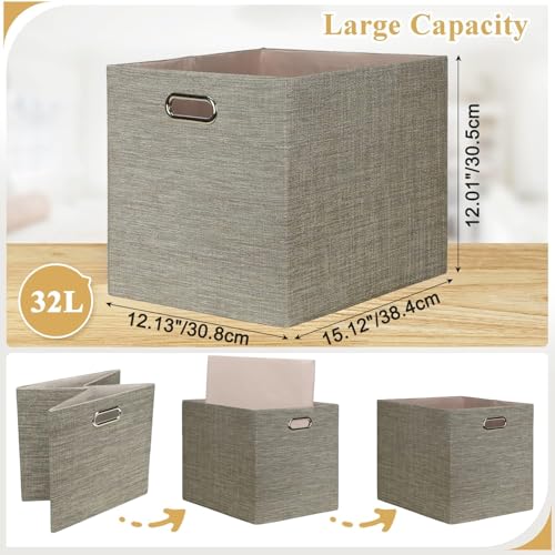 Posprica 15.12"x12.13"x12.01" Storage Cube Bins, Linen Decorative Closet Storage Organizer for IKEA Kallax, 4 Pack Fabric Foldable Large Storage Baskets for Closet, Shelves, Clothes, Toy -Coffee - color: Coffee, size: 15.12 Lx12.13 Wx12.01 H