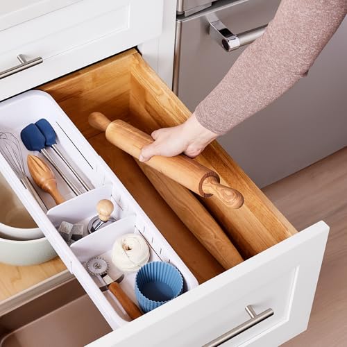 YouCopia DrawerFit Expandable Kitchen Drawer Organizer: Sliding Storage Tray for Utensils & Accessories in Deep Drawers, Expandable 15–23" wide, White Speckled BPA-free - style: Sorter