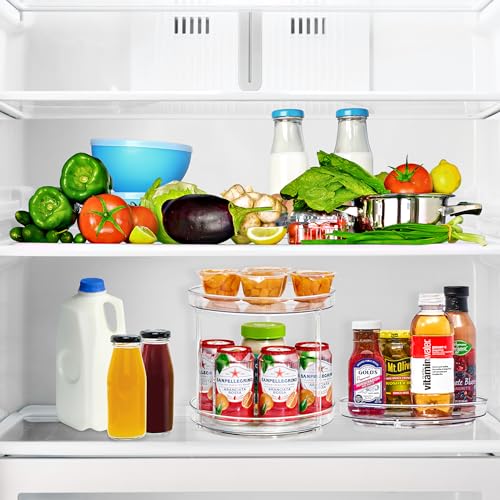 Sorbus 9 Inch Clear Lazy Susan Organizer Set, 2 Flat Turntable Organizer for Spice Organization for Cabinet, One 2 Tier Lazy Susan for Kitchen, Home, Office, Closet, Laundry Room Organization - size: 2 Flat + 2 Tiered