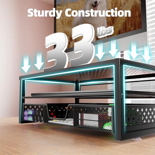 Simple Trending Metal Monitor Stand Riser and Computer Desk Organizer with Drawer for Laptop, Computer, iMac, Black - color: Black