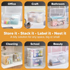 Bostitch Konnect Storage Containers with Lids, Office Organizer, Clear Plastic Box, Desk and Home Organizer, Labels, 4 Qt, 2 Pack