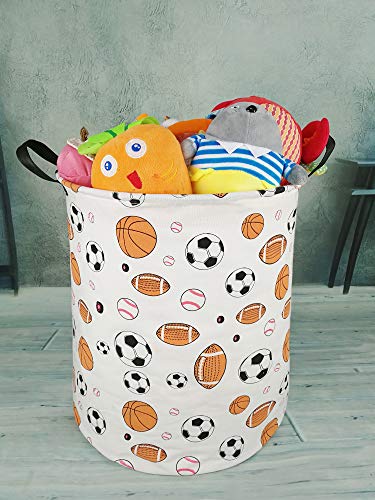 KUNRO Kids Laundry Hamper Clothes Gift Basket Storage Laundry Baskets Organizer Bin with Handles for Nursery Room (Balls) - color: Balls