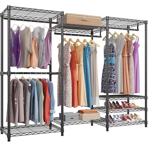 VIPEK V5 Heavy Duty Clothes Rack, Portable Closet Wardrobe with 4 Hanging Rods & 8 Shelves, Freestanding Adjustable Garment Rack for Bedroom, Walk-in Closet, 890 lbs Capacity, Black, 68.9" L - color: Black, size: V5 Standard