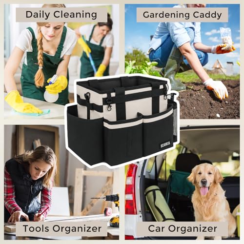 SCAVATA Compact Wearable Cleaning Caddy, Small Cleaning Supplies Organizer with Handle & Shoulder Straps for Housekeepers, under Sink & Car Cleaning Tool Organizers Bag, Cream White - color: CreamWhite