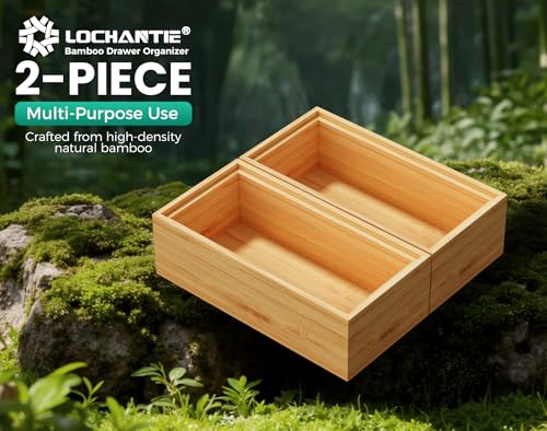Small Bamboo Kitchen Drawer Organizer Boxes – 6" x 3" Stackable Wood Silverware Utensil Tray for Drawers Bins Cutlery & Flatware Storage – Wooden Organizers Set of 2 for Junk Drawer, Bathroom, Rv - size: 6" x 3" x 2"
