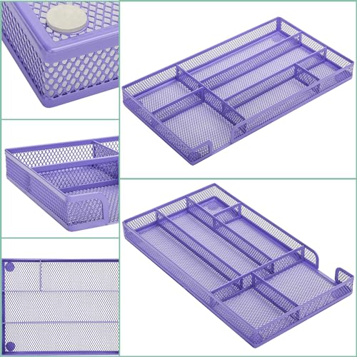 Annova Desk Drawer Organizer Tray for Office Organization - Metal Mesh - Storage Tray with Dividers for Pens, Desktop Accessories, Bathroom, Kitchen, Makeup and Office Supplies (Small, Purple) - color: Purple, size: Small