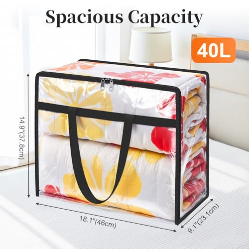 SpaceTrove Clear Storage Bags, 4 Pack Under Bed Storage and Closet Organizers Containers, Vinyl Foldable Heavy-Duty Moving Bags with Zippers for Comforter, Bedding, Duvet, Blanket & Toy Storage, 40L - size: 40L