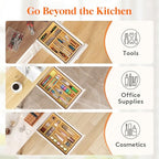Lifewit Silverware Drawer Organizer, Utensil Tray for Kitchen, Flatware and Cutlery Holder, Storage for Spoons Forks Knives, 25 x 39cm, Natural - size: 9.9''W x 15.5''D