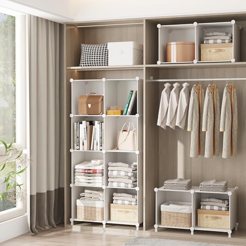 AWTATOS 8 Cube Storage Organizer, Closet Organizer Storage Shelf, Bookcase Bookshelf, DIY Stackable Storage Cubes Shelves for Closet, Bedroom, Home, Office, White - color: White, size: 4x2