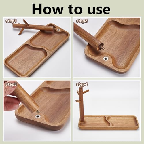 INFUNLY Wooden Key Holder with Tray 11.8x4.7x7.5 Inches Key Tray for Entryway Table Rustic Home Organizer Acacia Wood Key Tray Key Chain Display Stand for Home Phone Bracelets Watches