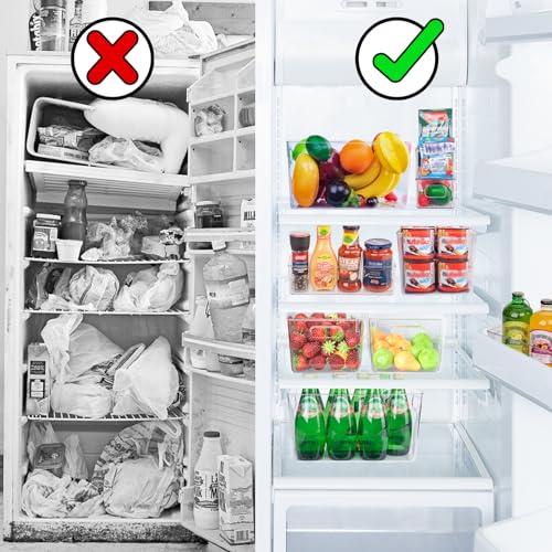 Clear Plastic Storage Bins-8 Pcs Pantry Organizers and Storage Containers with 4 Large (11"x8"x6") and 4 Small Snack Containers, Home Organization for Bathroom, Kitchen, Closet and Office - size: 4 Large & 4 Small