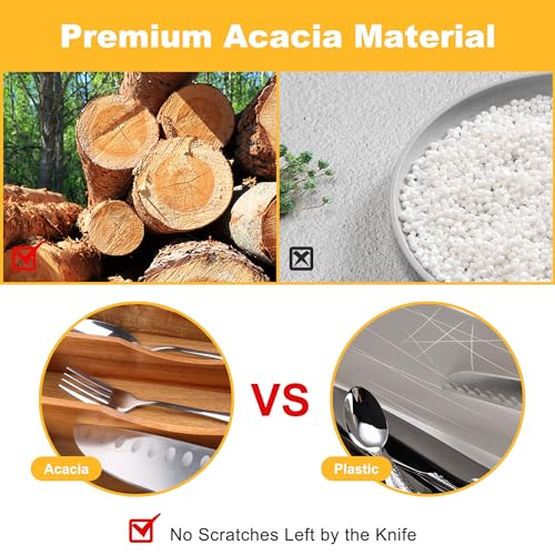 Kitchen Acacia Silverware Organizer - Extra Deep Grooved Drawer Divider, 7 Slot Utensil Organizer - color: Acacia, size: 7 Slots