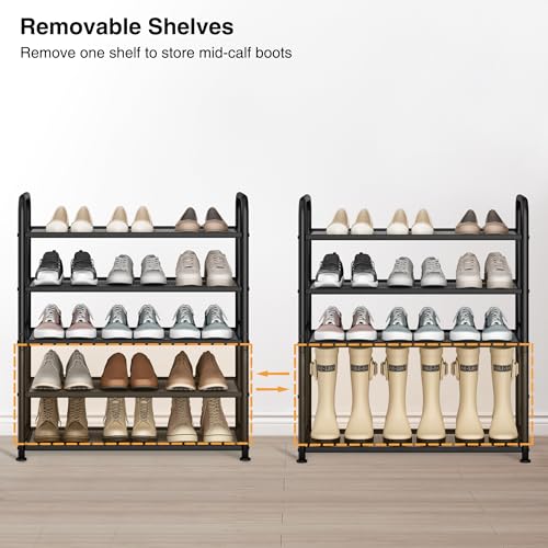 STO STO 5-Tier Shoe Rack with Sturdy Mesh Shelves, Heavy Duty Metal Shoe Organizer for Entryway, Closet, Garage, Front Door, Holds 15 Pairs, Free Standing Shoe Storage Shelf, Adjustable Feet, Black - size: 5-Tier Standard