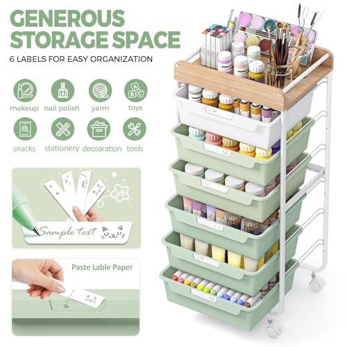 APEXCHASER Utility Cart with 6 Drawers,Rolling Storage Cart for Crafters Artists Kids Teacher Student Storage Arts Crafts & Sewing Study Supplies in Craft Room Dorm Classroom Kids Room-Green - color: Green, size: 6-Drawers