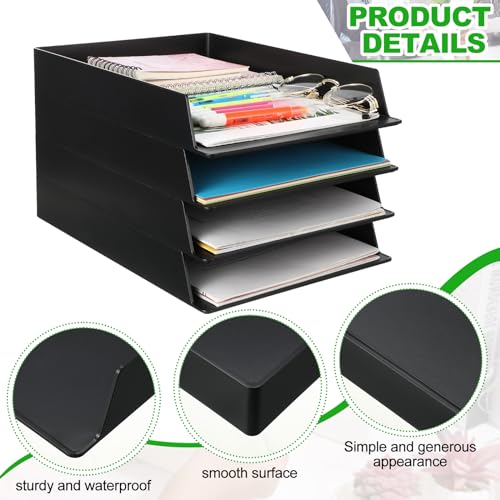 Wenqik 6 Pcs Stackable Paper Trays Rectangular Plastic Desk Holder Desktop Document File Organizer Storage Letter for Office Classroom (Black) - color: Black