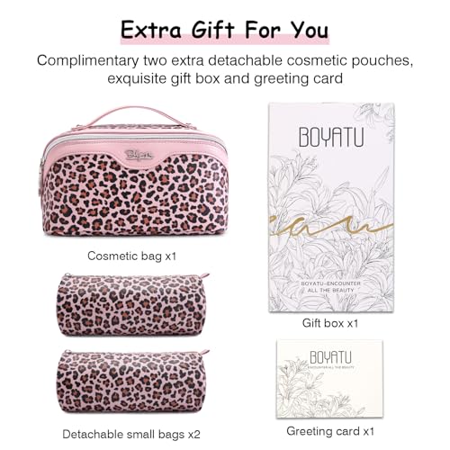 Travel Makeup Bags Organizer for Women: 3 Pcs Set Cosmetic Bag - Large Make up Bag with Compartments - Flat Open Waterproof Leather Toiletry Bags for Skincare, Brushes & Travel Essentials - Pink - color: 03-Pink