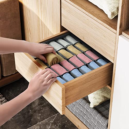 Joyoldelf Sock Drawer Organizer Divider 2 Packs Underwear Organizer, 24 Cell Closet Organizers and Storage Organizer Sock Holders Organizers for Storing Socks, Handkerchiefs, Ties, Belts (Grey) - color: Grey, size: 2*24 Cells