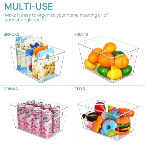 Vtopmart Clear Plastic Storage Bins, 6 PCS Pantry Organizer Bins with Handle for Refrigerator, Fridge, Cabinet, Kitchen, Countertops, Cupboard, Freezer Organization and Storage, Large - size: L(11.2”L x 7.5”W x 6”H)