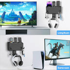 Kytok Adhesive Remote Control Holder Wall Mount with Headset Hanger, 3 in 1 Organizer TV/Fan Remote Caddy with Hook for Headphone, No Drill Controller Storage Bracket, Bed Wall Rack