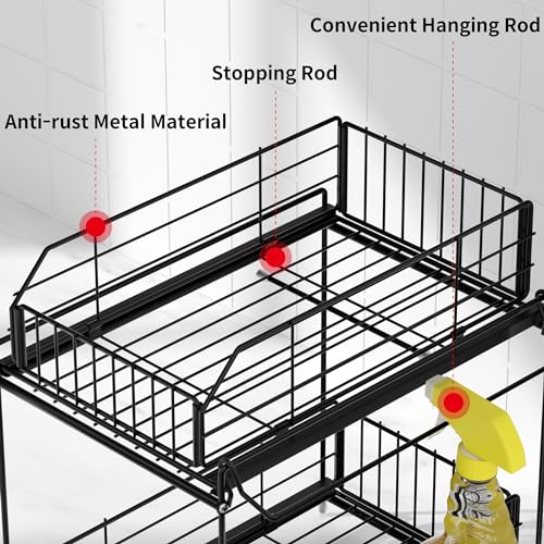 SUEH DESIGN Under Sink Organizer, 2 Tier Bathroom Cabinet Organizer Metal Kitchen Sink Organzier with Hanging Rail for Kitchen Bathroom Organization and Storage, 1 Pack - size: 10.3"W x 15.6"H Wider 1 Pack