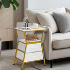 Nightstand with Charging Station, Side Tables for Bedroom with Built-in USB Side Table with 2 USB Ports and Outlets Nightstand with Cloth Drawer End Tables Living Room Sofa Couch - color: White Gold With Socket