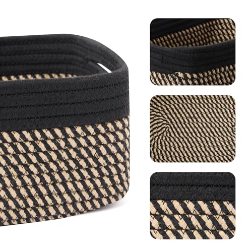 MiniArk Small Storage Baskets for Organizing | Closet Organizer Bins | Shelf Toy Basket | Woven Rope Baskets | Cube Decorative Box | Shallow Basket | 13x8.5x5.1” | 3 Packs Black Brown - color: Black/Brown, size: 3pcs-L13xW8.5xH5.1"