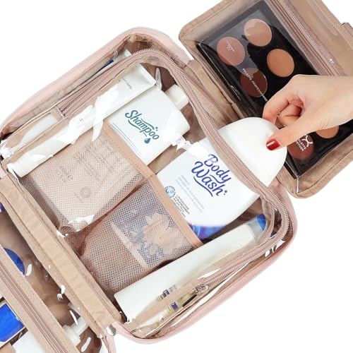 NISHEL Travel Toiletry Bag for Women, Makeup Essentials Organizer, Hanging Case for Accessories, Cosmetics, Large Size, Pink - color: Pink, size: Large