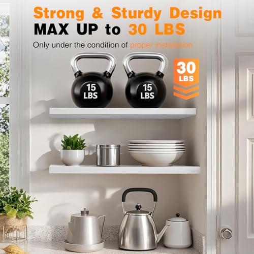 BAYKA Floating Shelves, 48 inches Long Heavy Duty Wall Mounted Rustic Wood Shelves for Bathroom, Bedroom, Living Room, Kitchen, Office, Hanging Shelf for Books/Storage/Decor(White,Set of 2) - color: C. White - Modern Minimalist Style, size: 48inches