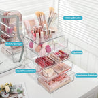 Vtopmart 5 Tier Clear Makeup Organizer with Drawer, Cosmetic Storage for Dresser Countertop and Bathroom Vanity, Beauty Holder for Lipstick Brush Skincare - style: 5 Tier (2 Sizes Drawer)